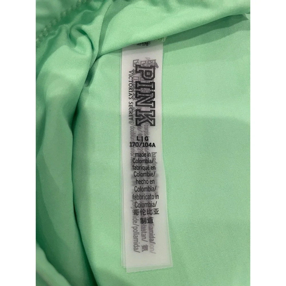 Victoria's Secret PINK Bandeau Bikini Swim Top Neon Green Gold Logo Size Large